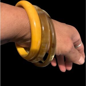 Vintage Bakelight / Plastic Marbled Bangle Bracelets Lot Of 3 * 6” Circumference